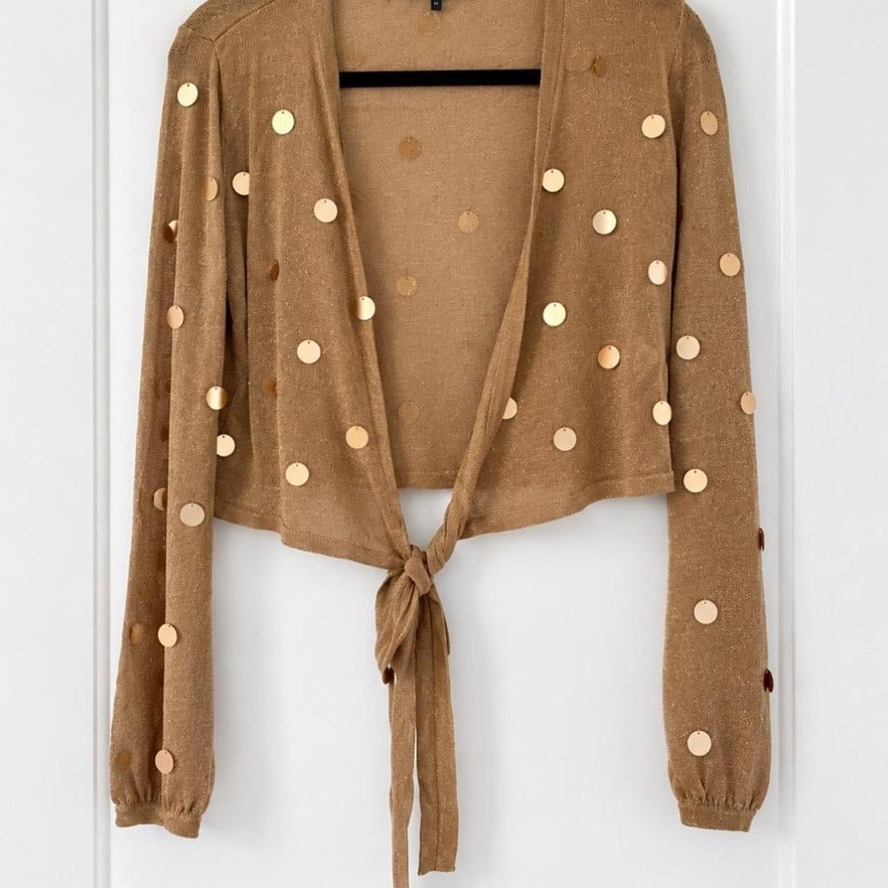 House of Harlow 1960 Gold Polka Dot Tie Front Cardigan Size M